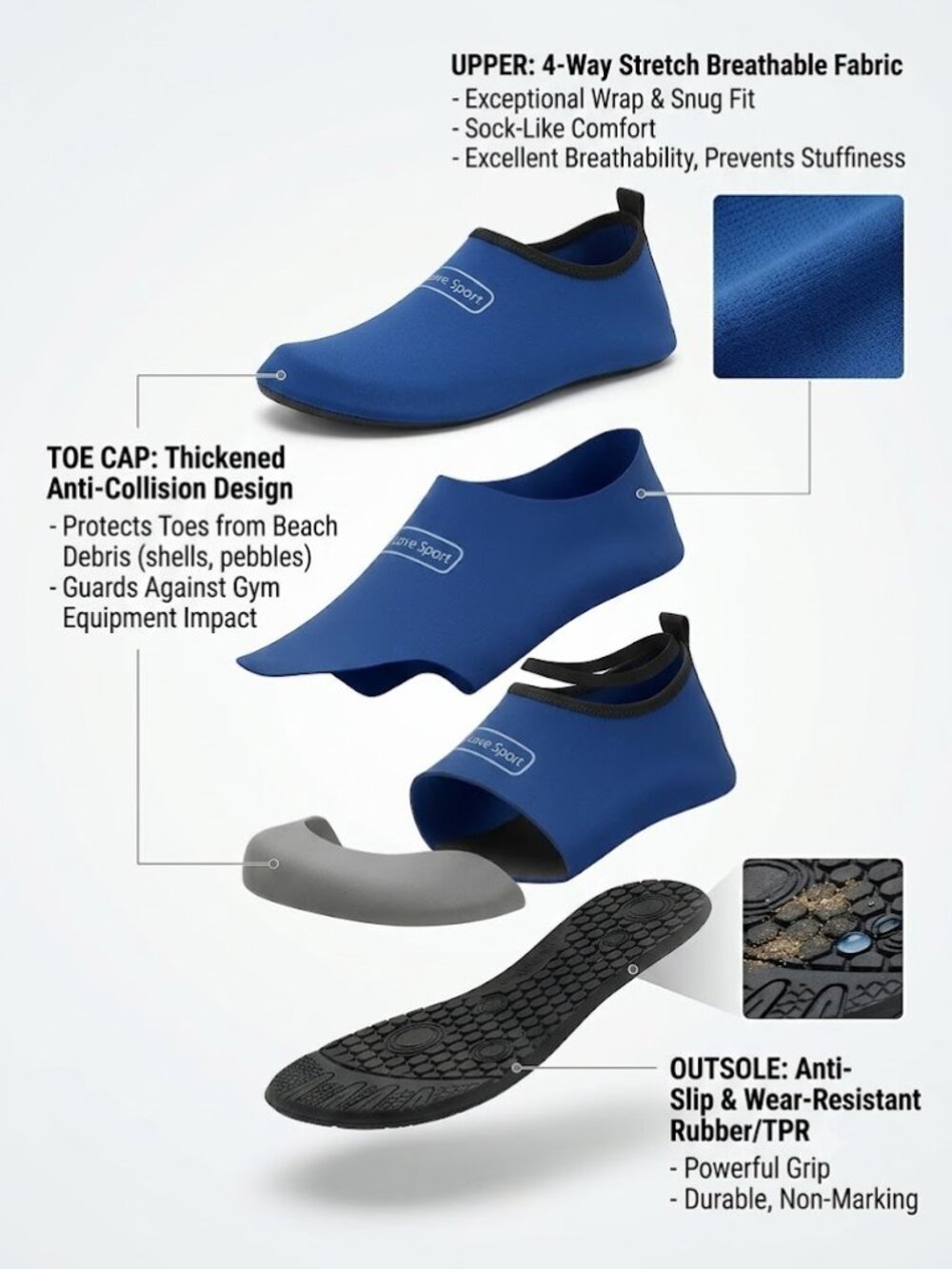 Women's Quick-Dry Yoga Water Shoes - Lavender Purple Slip-on Fitness Barefoot Sh - Picture 3 of 6